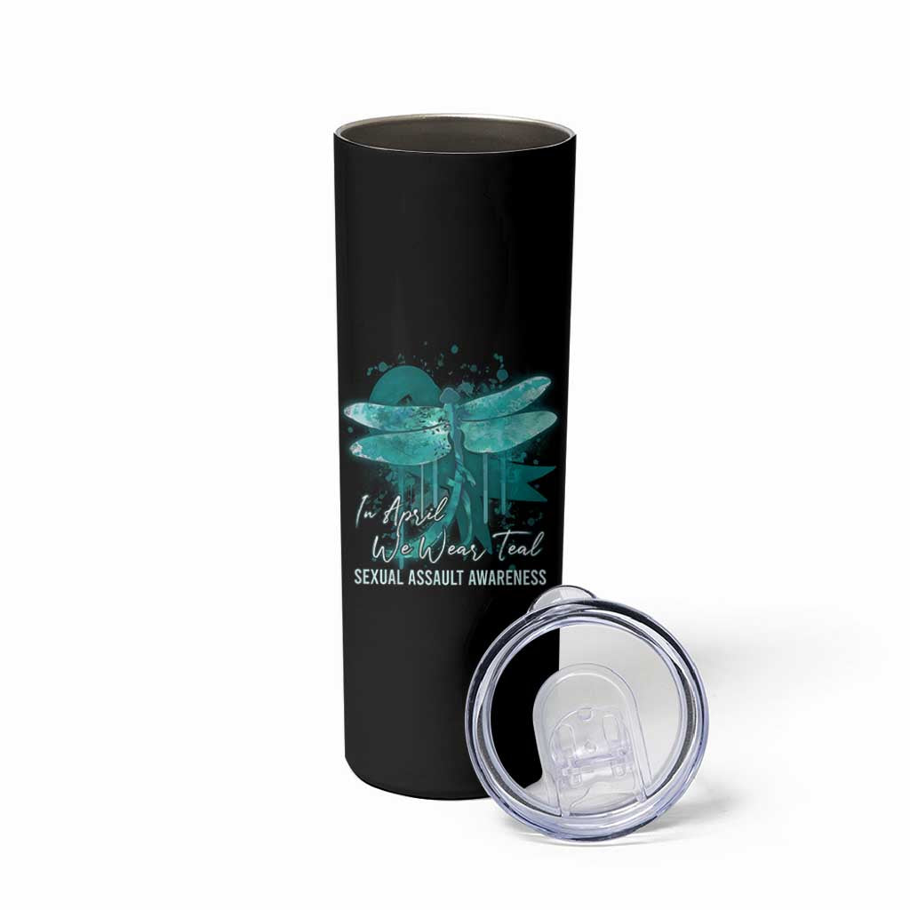 Sexual Assault Awareness Skinny Tumbler In April We Wear Teal Ribbon Butterfly