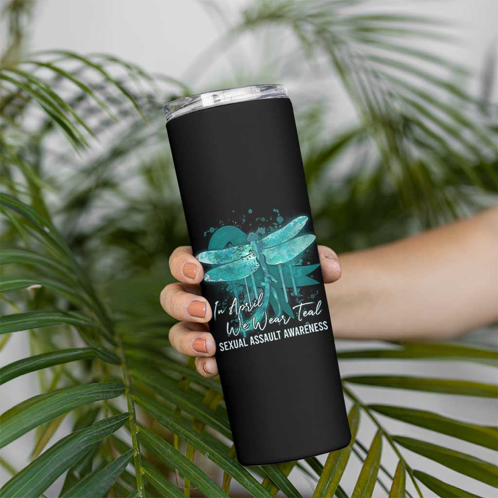 Sexual Assault Awareness Skinny Tumbler In April We Wear Teal Ribbon Butterfly