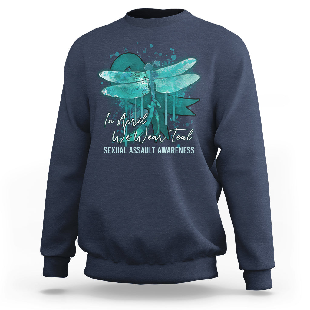 In April We Wear Teal Sexual Assault Awareness Month Teal Ribbon Butterfly, Sexual Assault Awareness Shirt Sweatshirt - Wonder Print Shop
