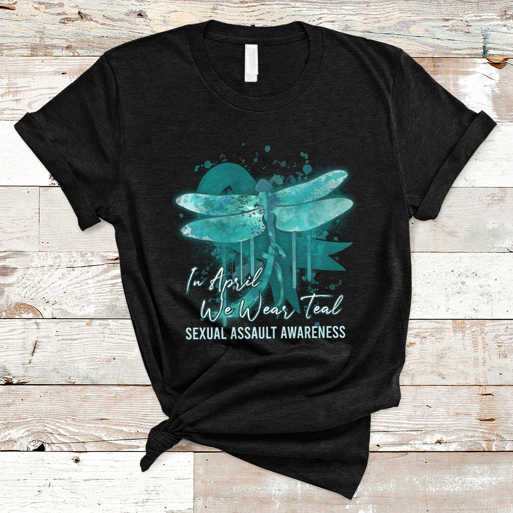 In April We Wear Teal Sexual Assault Awareness Month Teal Ribbon Butterfly, Sexual Assault Awareness Shirt T-Shirt - Wonder Print Shop