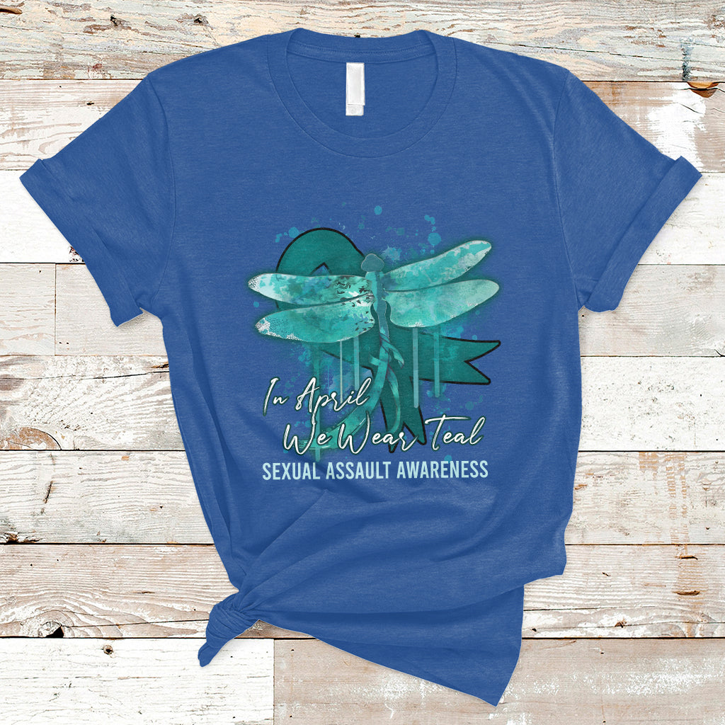 In April We Wear Teal Sexual Assault Awareness Month Teal Ribbon Butterfly, Sexual Assault Awareness Shirt T-Shirt - Wonder Print Shop