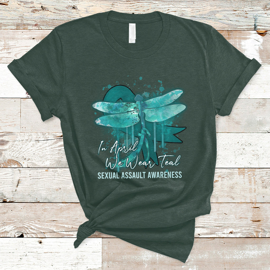In April We Wear Teal Sexual Assault Awareness Month Teal Ribbon Butterfly, Sexual Assault Awareness Shirt T-Shirt - Wonder Print Shop