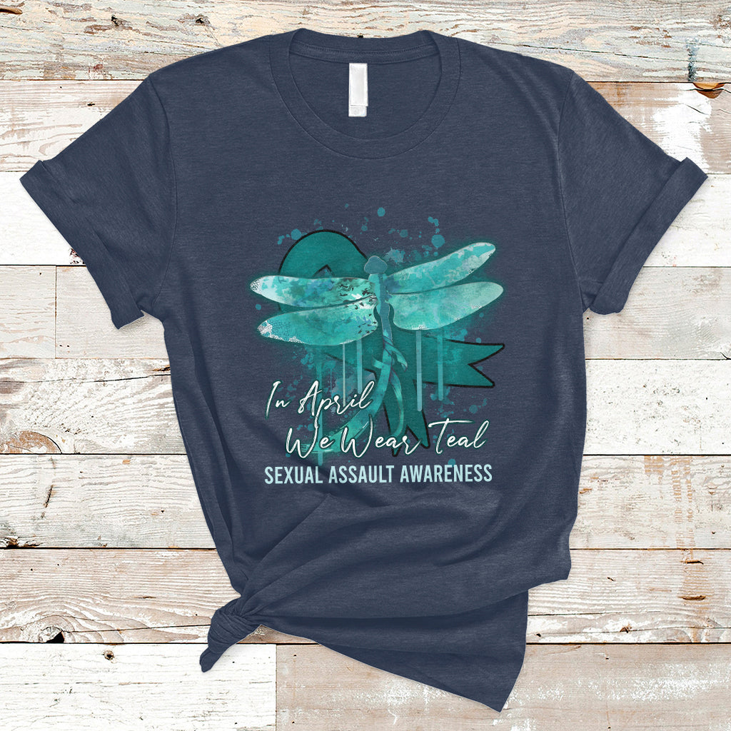 In April We Wear Teal Sexual Assault Awareness Month Teal Ribbon Butterfly, Sexual Assault Awareness Shirt T-Shirt - Wonder Print Shop