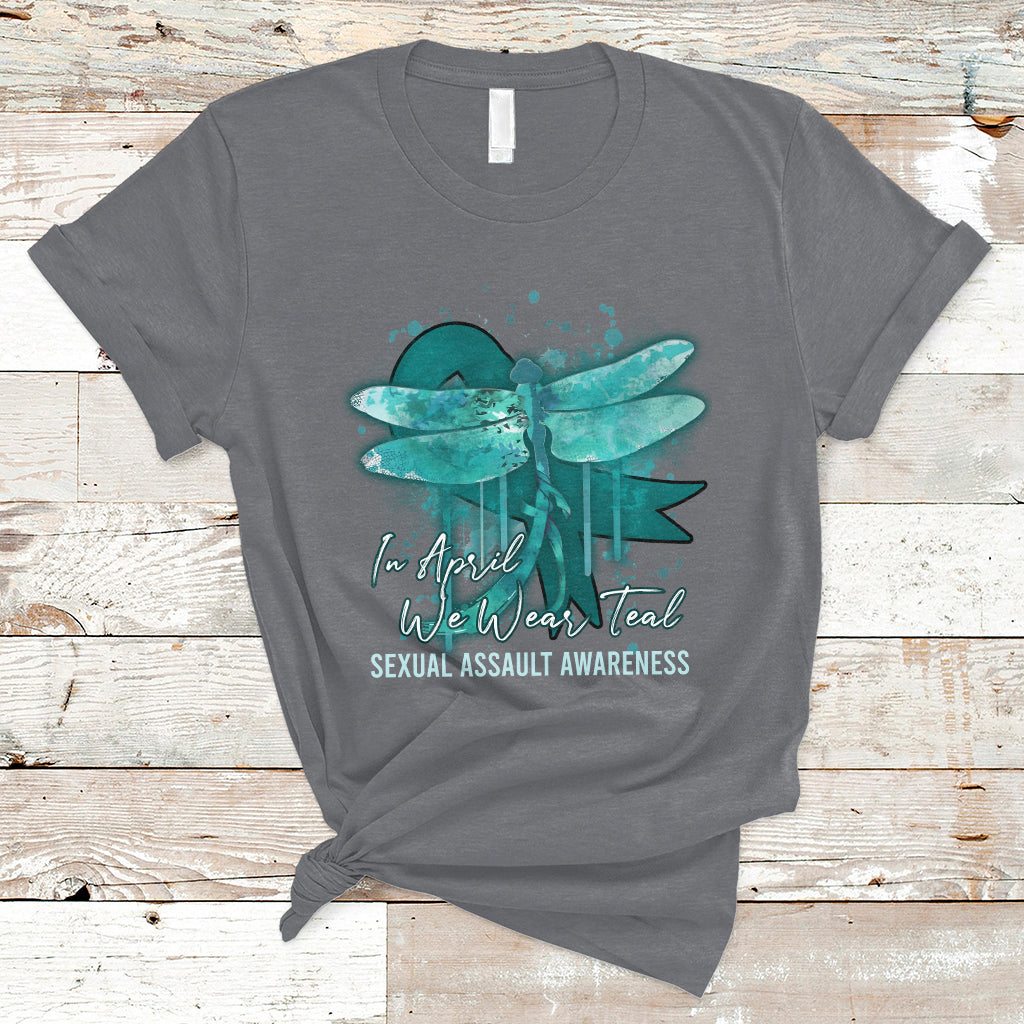 In April We Wear Teal Sexual Assault Awareness Month Teal Ribbon Butterfly, Sexual Assault Awareness Shirt T-Shirt - Wonder Print Shop