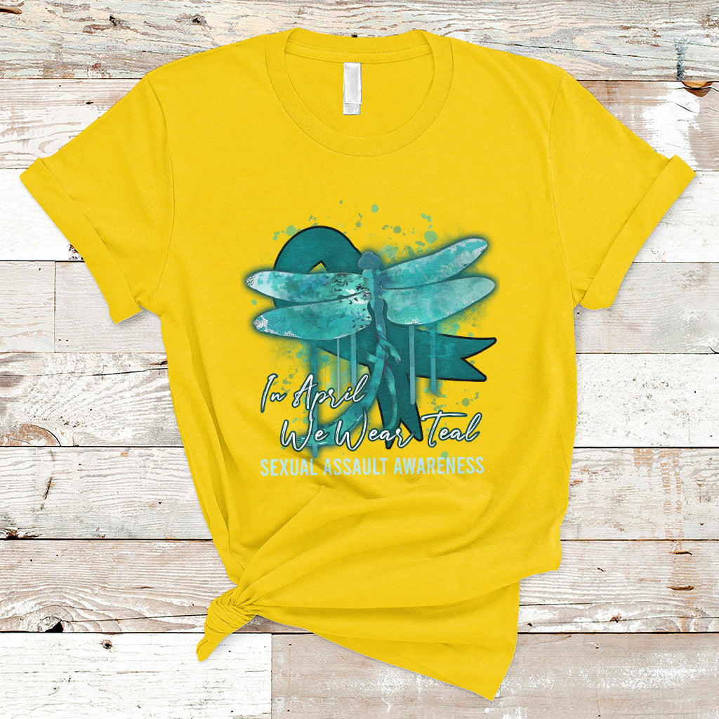 In April We Wear Teal Sexual Assault Awareness Month Teal Ribbon Butterfly, Sexual Assault Awareness Shirt T-Shirt - Wonder Print Shop