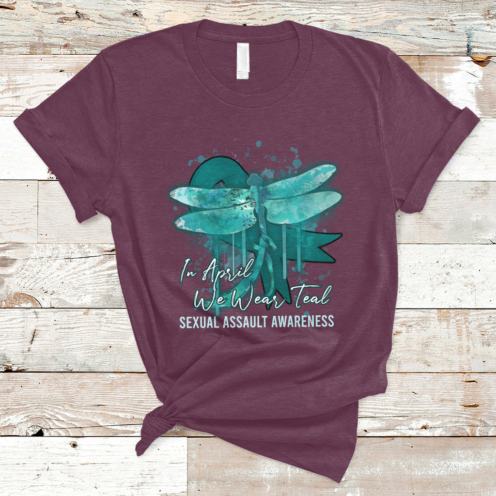 In April We Wear Teal Sexual Assault Awareness Month Teal Ribbon Butterfly, Sexual Assault Awareness Shirt T-Shirt - Wonder Print Shop