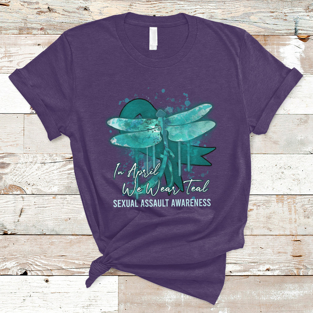 In April We Wear Teal Sexual Assault Awareness Month Teal Ribbon Butterfly, Sexual Assault Awareness Shirt T-Shirt - Wonder Print Shop