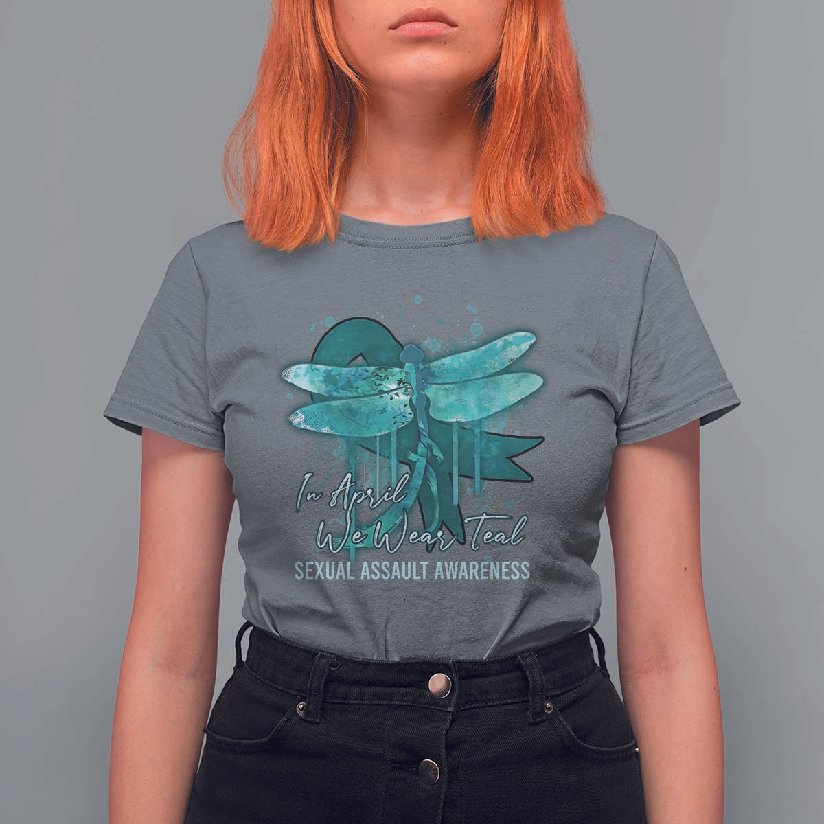 Sexual Assault Awareness T Shirt For Women In April We Wear Teal Ribbon Butterfly