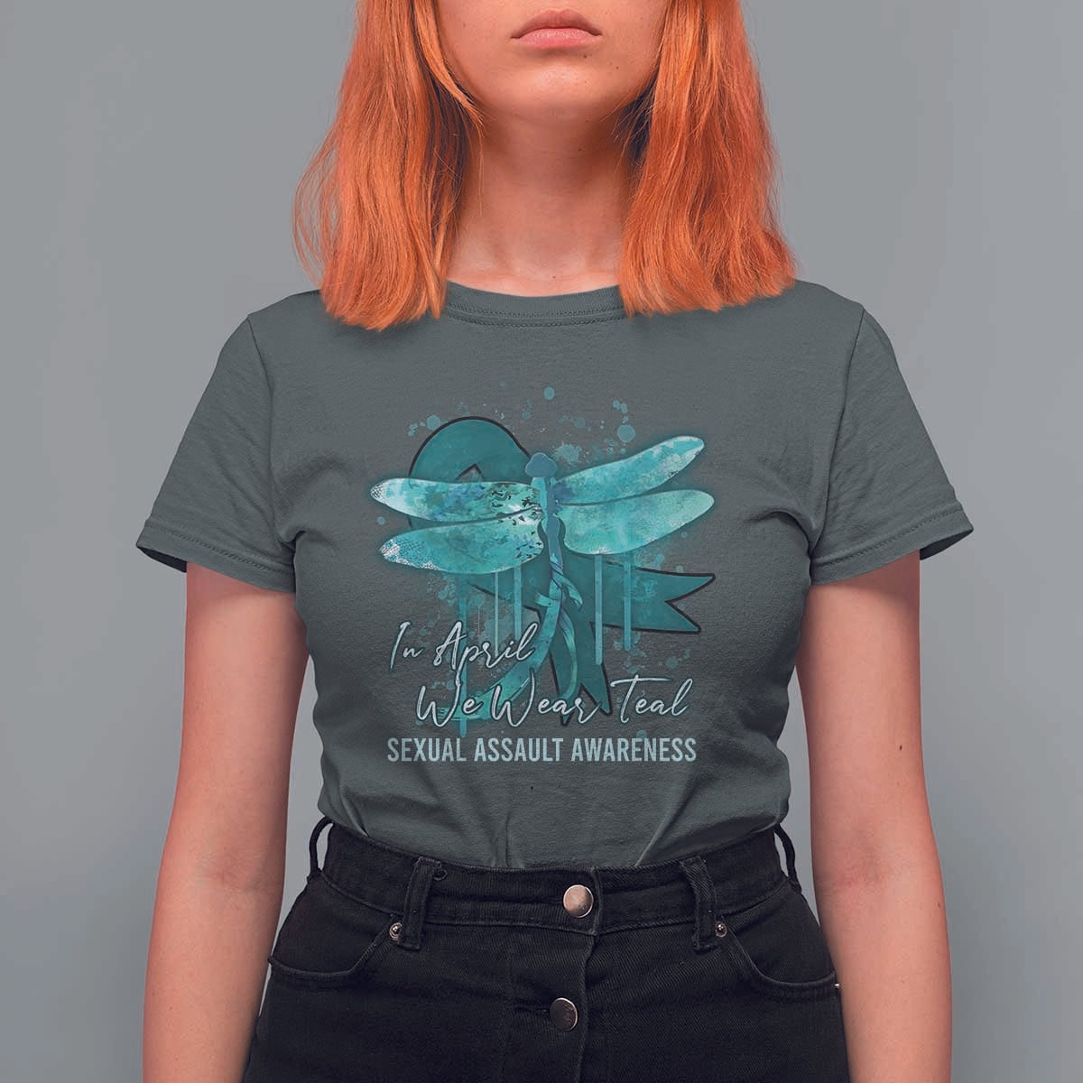 Sexual Assault Awareness T Shirt For Women In April We Wear Teal Ribbon Butterfly