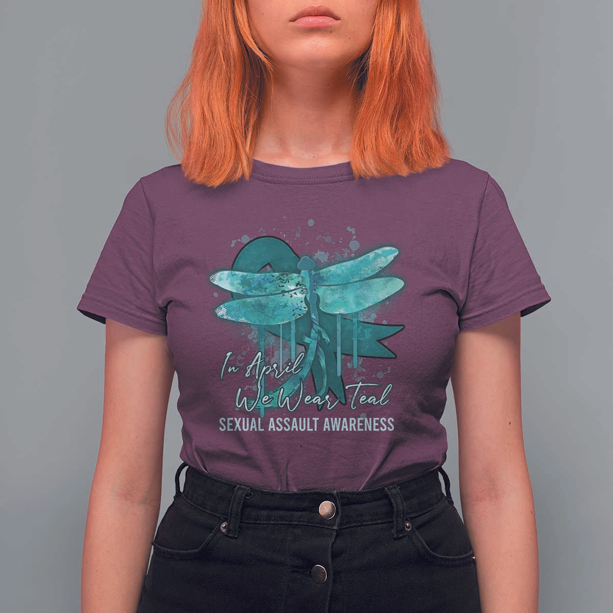 Sexual Assault Awareness T Shirt For Women In April We Wear Teal Ribbon Butterfly