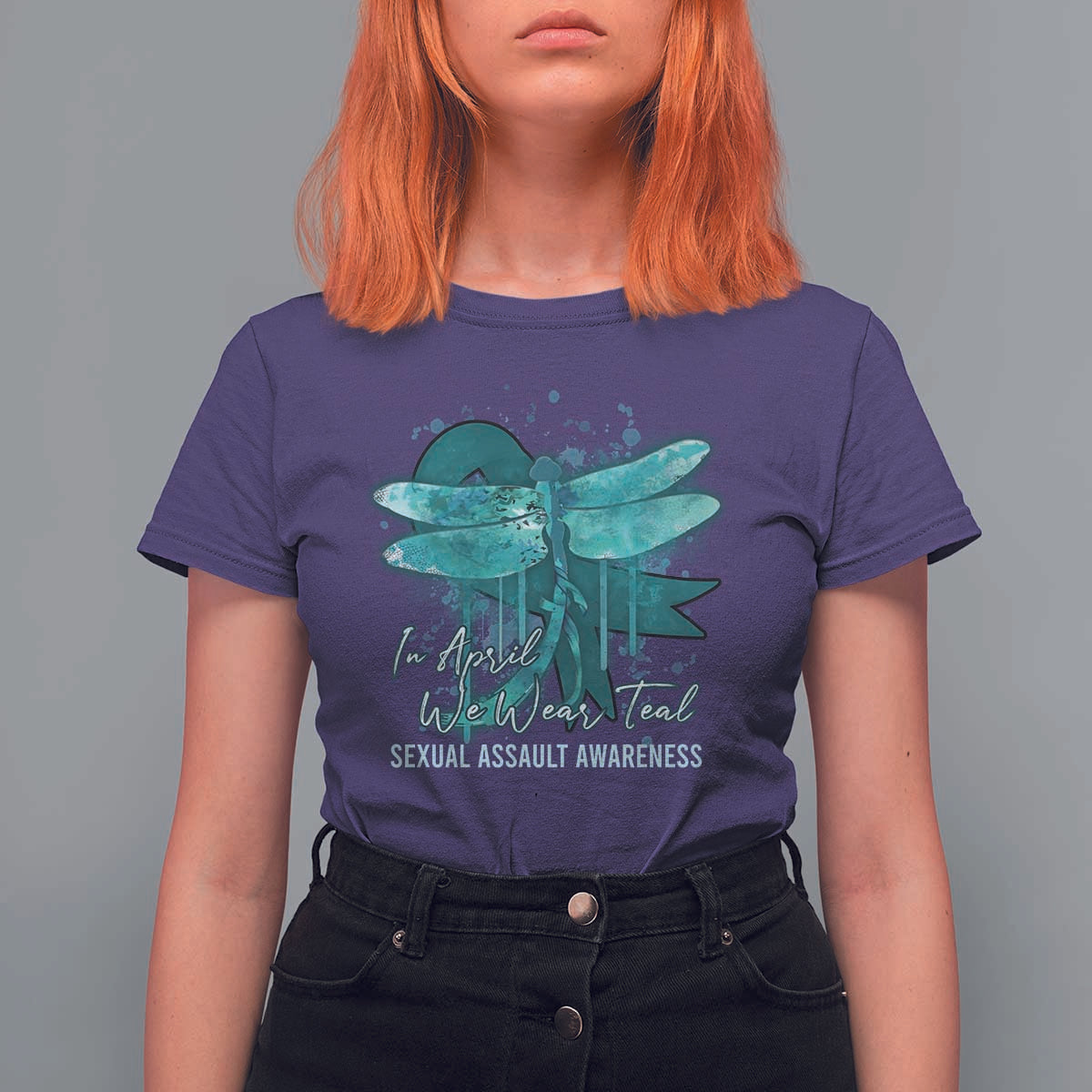 Sexual Assault Awareness T Shirt For Women In April We Wear Teal Ribbon Butterfly