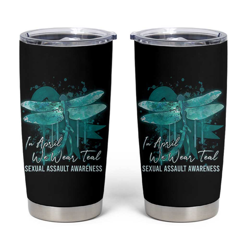Sexual Assault Awareness Tumbler Cup In April We Wear Teal Ribbon Butterfly