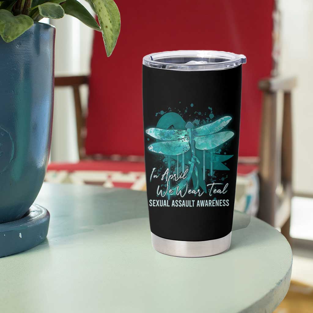 Sexual Assault Awareness Tumbler Cup In April We Wear Teal Ribbon Butterfly