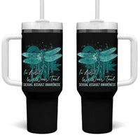 Sexual Assault Awareness Tumbler With Handle In April We Wear Teal Ribbon Butterfly