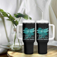 Sexual Assault Awareness Tumbler With Handle In April We Wear Teal Ribbon Butterfly