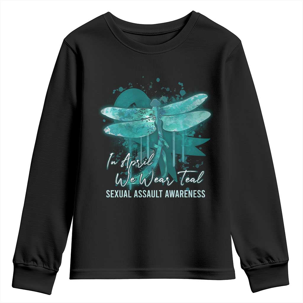 Sexual Assault Awareness Youth Sweatshirt In April We Wear Teal Ribbon Butterfly