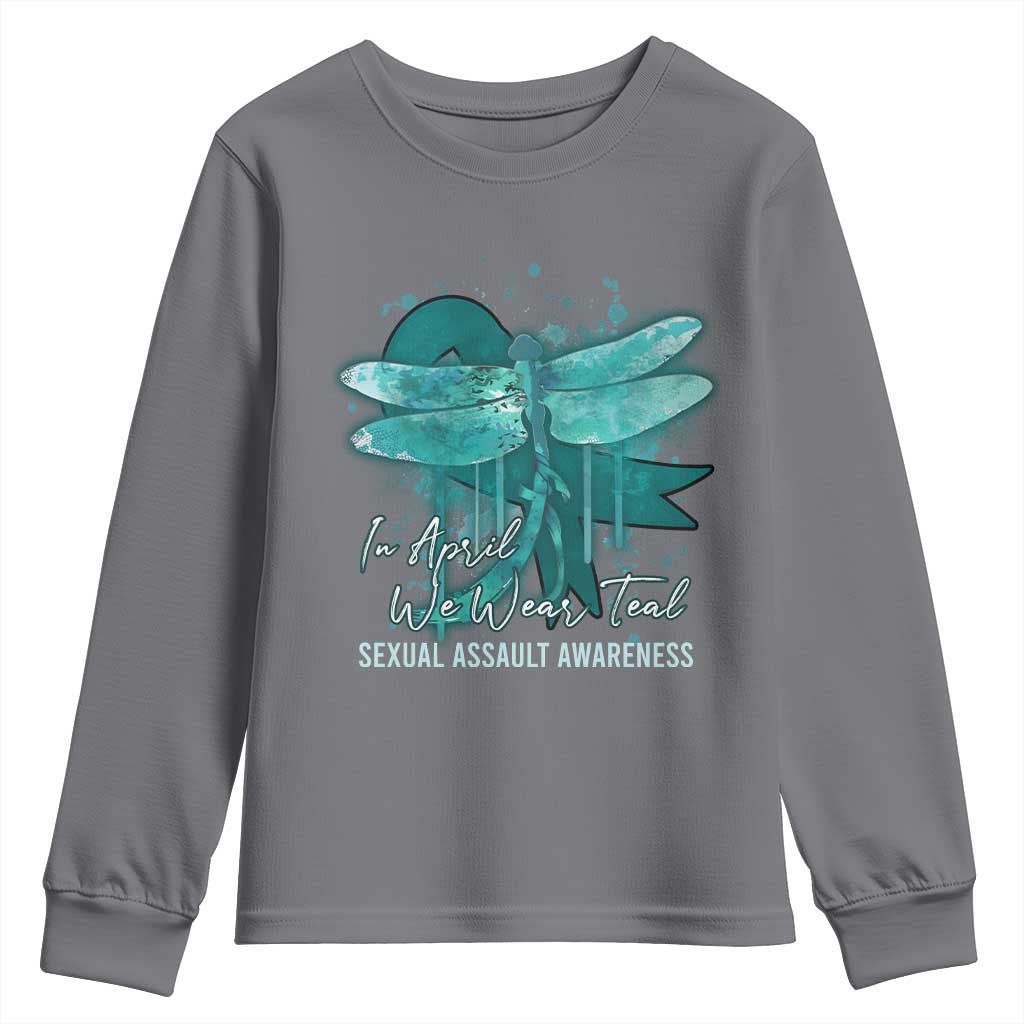 Sexual Assault Awareness Youth Sweatshirt In April We Wear Teal Ribbon Butterfly