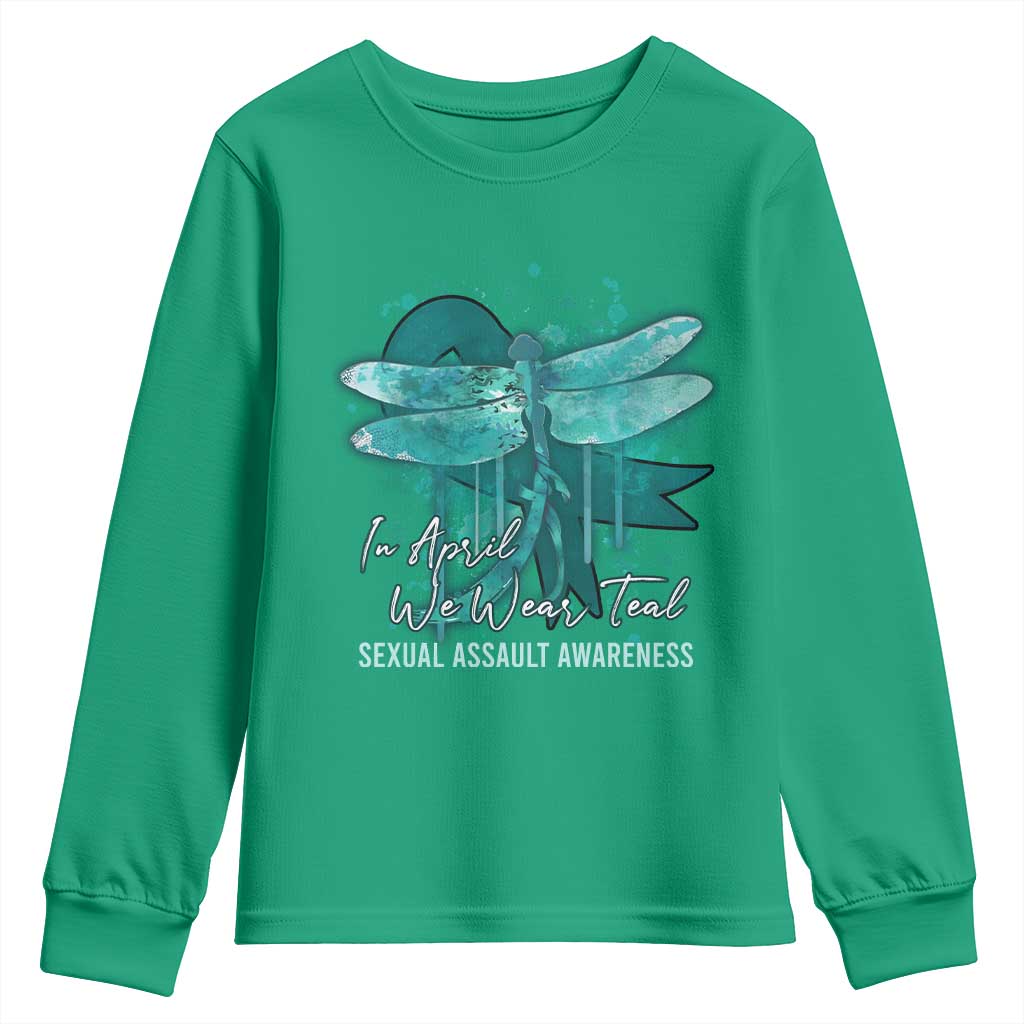 Sexual Assault Awareness Youth Sweatshirt In April We Wear Teal Ribbon Butterfly