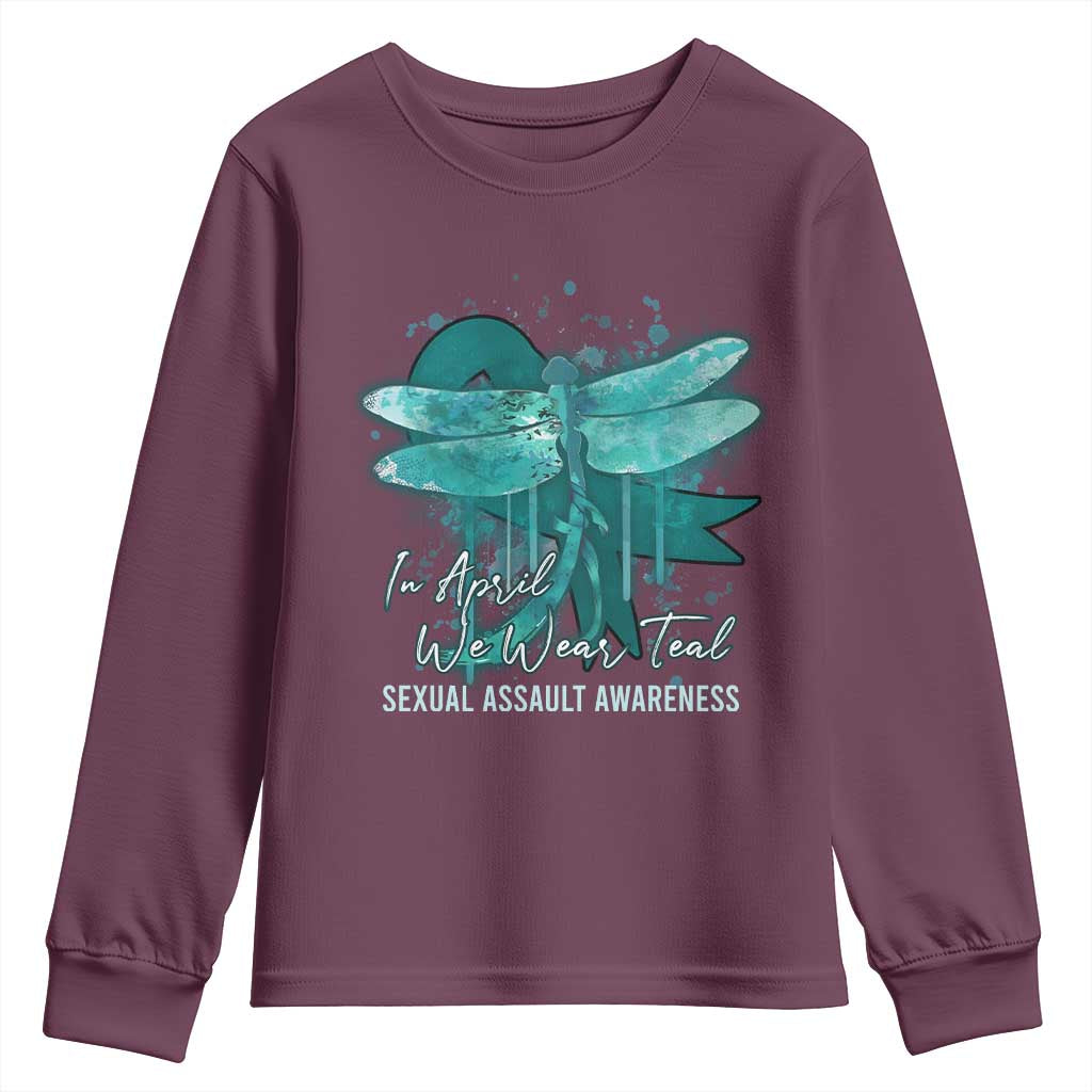 Sexual Assault Awareness Youth Sweatshirt In April We Wear Teal Ribbon Butterfly