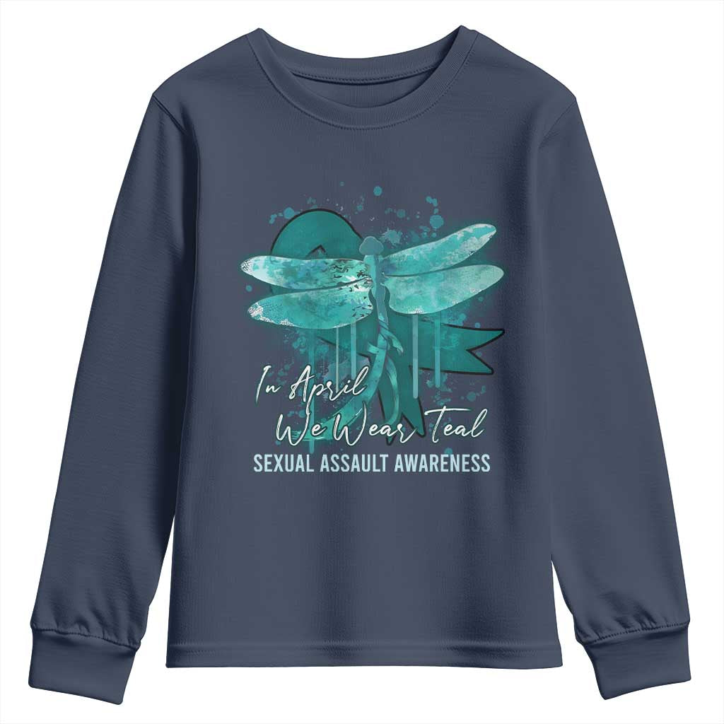 Sexual Assault Awareness Youth Sweatshirt In April We Wear Teal Ribbon Butterfly