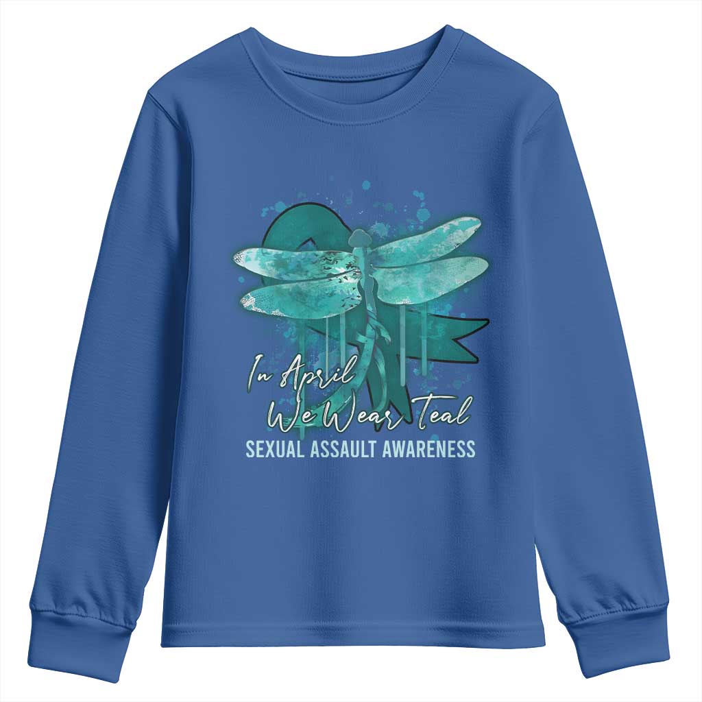Sexual Assault Awareness Youth Sweatshirt In April We Wear Teal Ribbon Butterfly