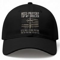 Need Prayer Tap My Shoulder Christian Patriotic Baseball Cap American Flag Cross Crown of Thorns Matthew 18:20