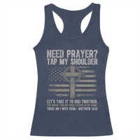 Need Prayer Tap My Shoulder Christian Patriotic Racerback Tank Top American Flag Cross Crown of Thorns Matthew 18:20