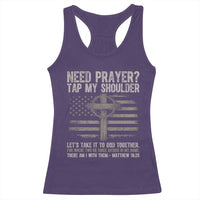 Need Prayer Tap My Shoulder Christian Patriotic Racerback Tank Top American Flag Cross Crown of Thorns Matthew 18:20