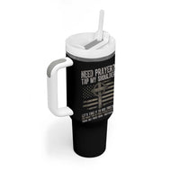 Need Prayer Tap My Shoulder Christian Patriotic Tumbler With Handle American Flag Cross Crown of Thorns Matthew 18:20