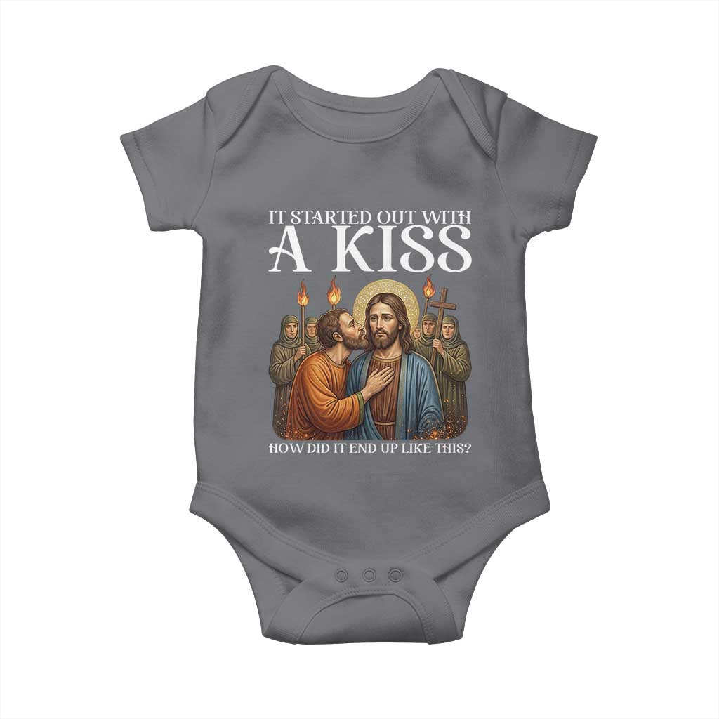 It Started Out With A Kiss Funny Jesus Christian Easter Baby Onesie Judas Betrayal Jesus Faith Message Biblical Humor
