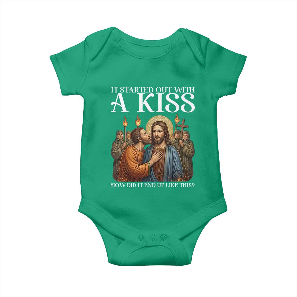 It Started Out With A Kiss Funny Jesus Christian Easter Baby Onesie Judas Betrayal Jesus Faith Message Biblical Humor