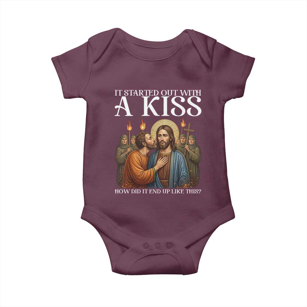 It Started Out With A Kiss Funny Jesus Christian Easter Baby Onesie Judas Betrayal Jesus Faith Message Biblical Humor