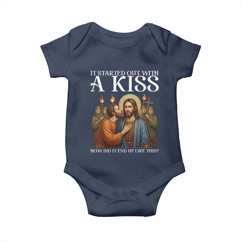 It Started Out With A Kiss Funny Jesus Christian Easter Baby Onesie Judas Betrayal Jesus Faith Message Biblical Humor