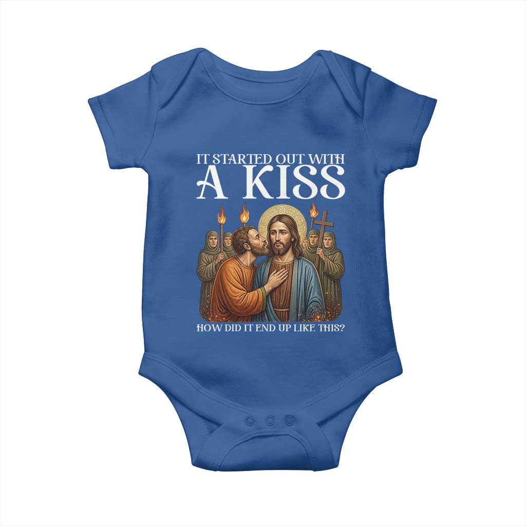It Started Out With A Kiss Funny Jesus Christian Easter Baby Onesie Judas Betrayal Jesus Faith Message Biblical Humor