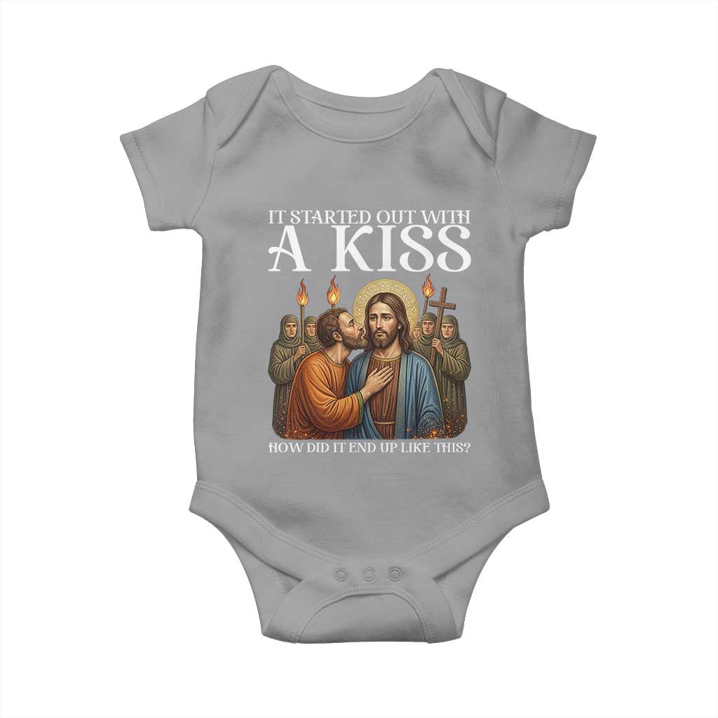 It Started Out With A Kiss Funny Jesus Christian Easter Baby Onesie Judas Betrayal Jesus Faith Message Biblical Humor