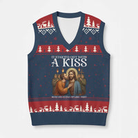 It Started Out With A Kiss Funny Jesus Christian Easter V-Neck Knit Sweater Vest Judas Betrayal Jesus Faith Message Biblical Humor