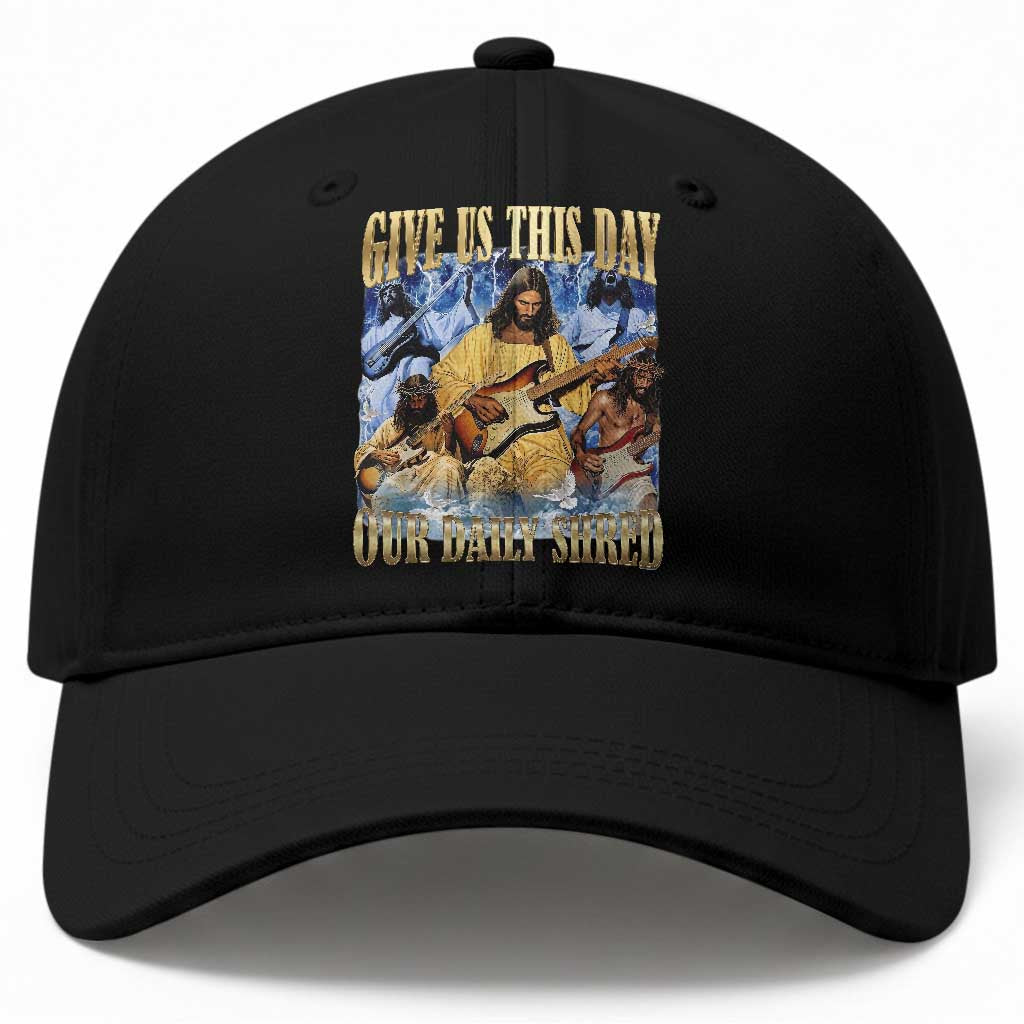 Give Us This Day Our Daily Shred Funny Christian Jesus Rock Baseball Cap Faith Humor Music Lover Inspired Gift