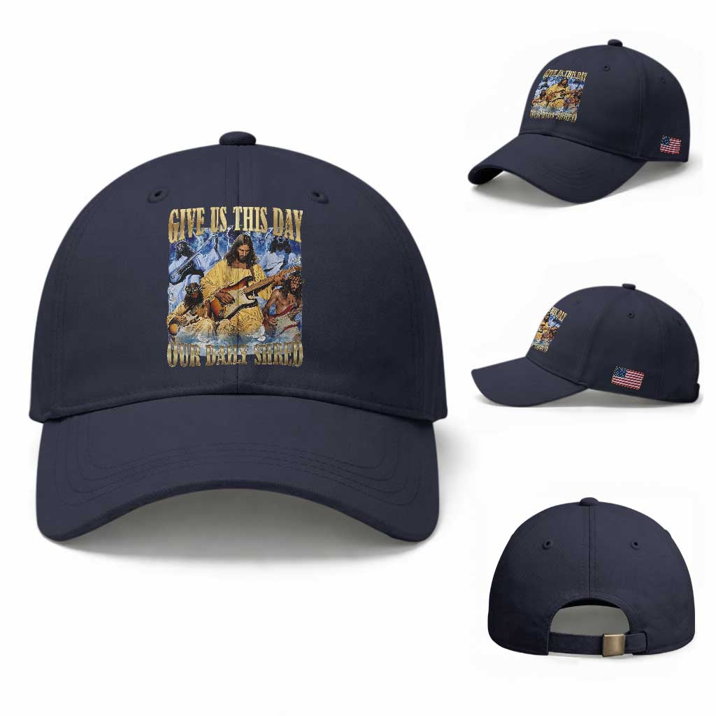 Give Us This Day Our Daily Shred Funny Christian Jesus Rock Baseball Cap Faith Humor Music Lover Inspired Gift