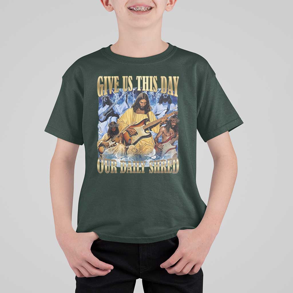 Give Us This Day Our Daily Shred Funny Christian Jesus Rock T Shirt For Kid Faith Humor Music Lover Inspired Gift