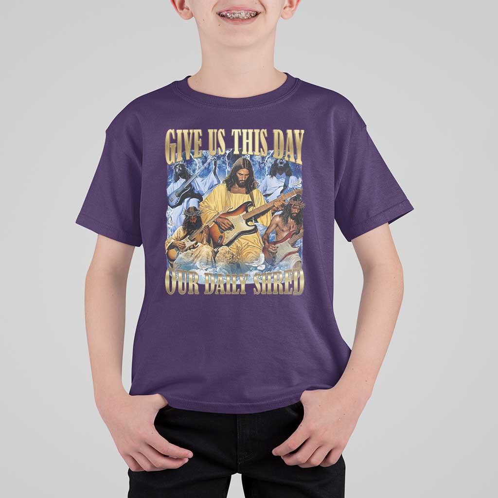 Give Us This Day Our Daily Shred Funny Christian Jesus Rock T Shirt For Kid Faith Humor Music Lover Inspired Gift