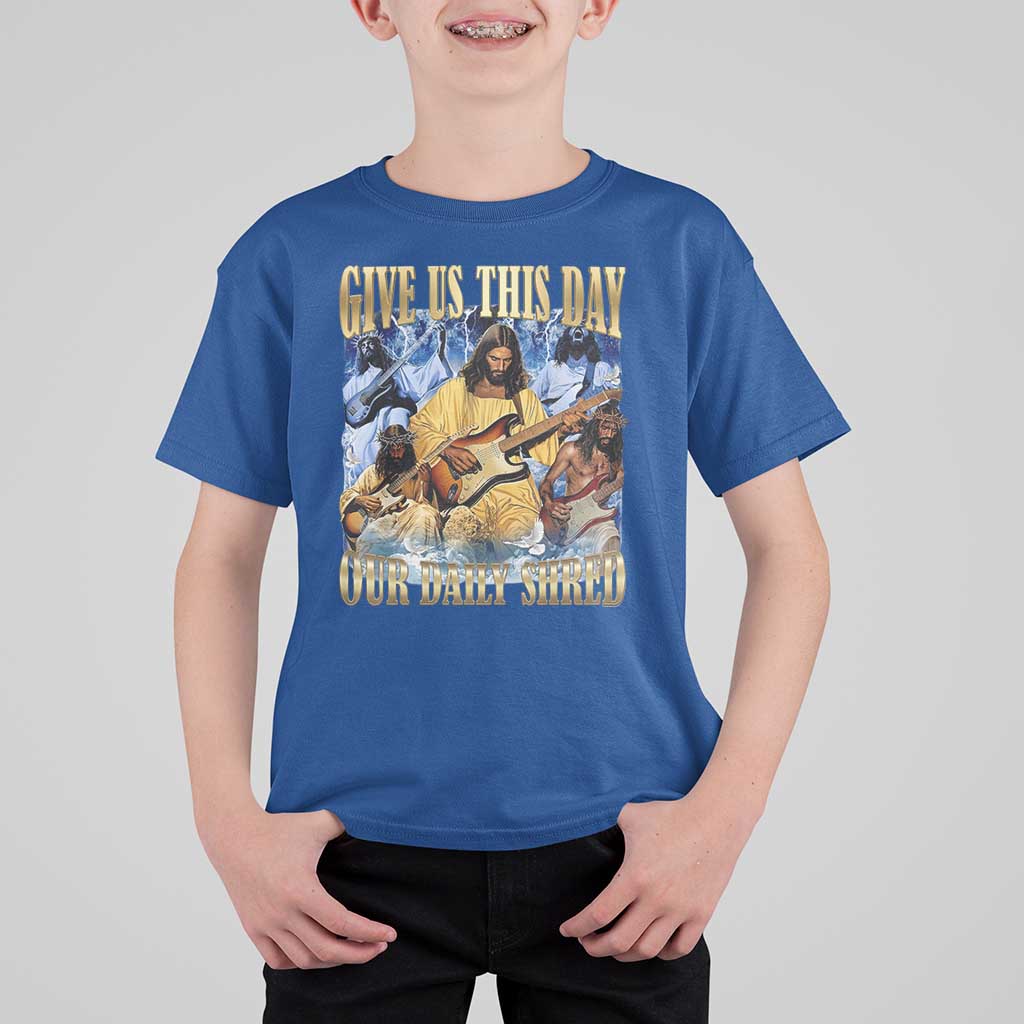Give Us This Day Our Daily Shred Funny Christian Jesus Rock T Shirt For Kid Faith Humor Music Lover Inspired Gift
