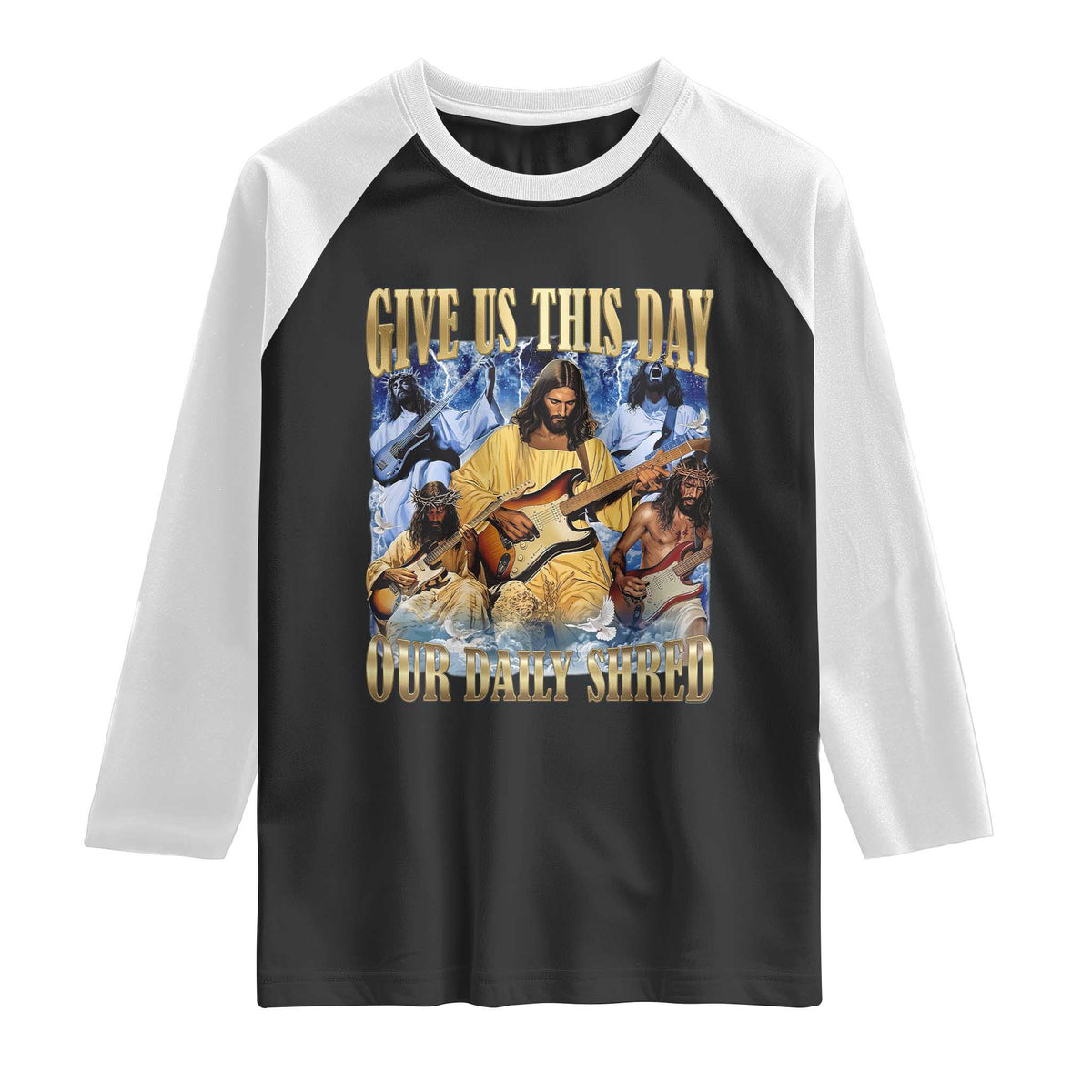 Give Us This Day Our Daily Shred Funny Christian Jesus Rock Raglan Shirt Faith Humor Music Lover Inspired Gift