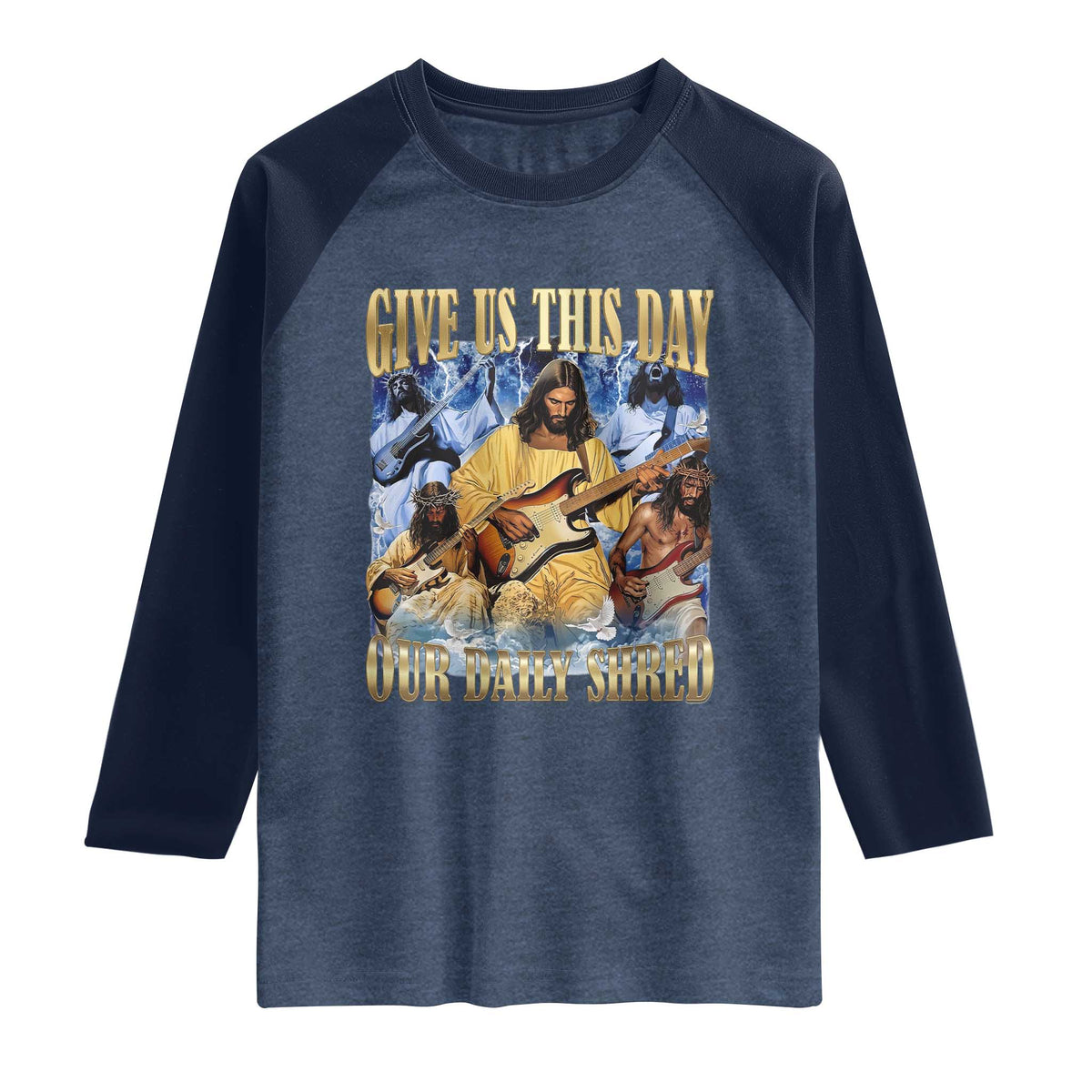 Give Us This Day Our Daily Shred Funny Christian Jesus Rock Raglan Shirt Faith Humor Music Lover Inspired Gift