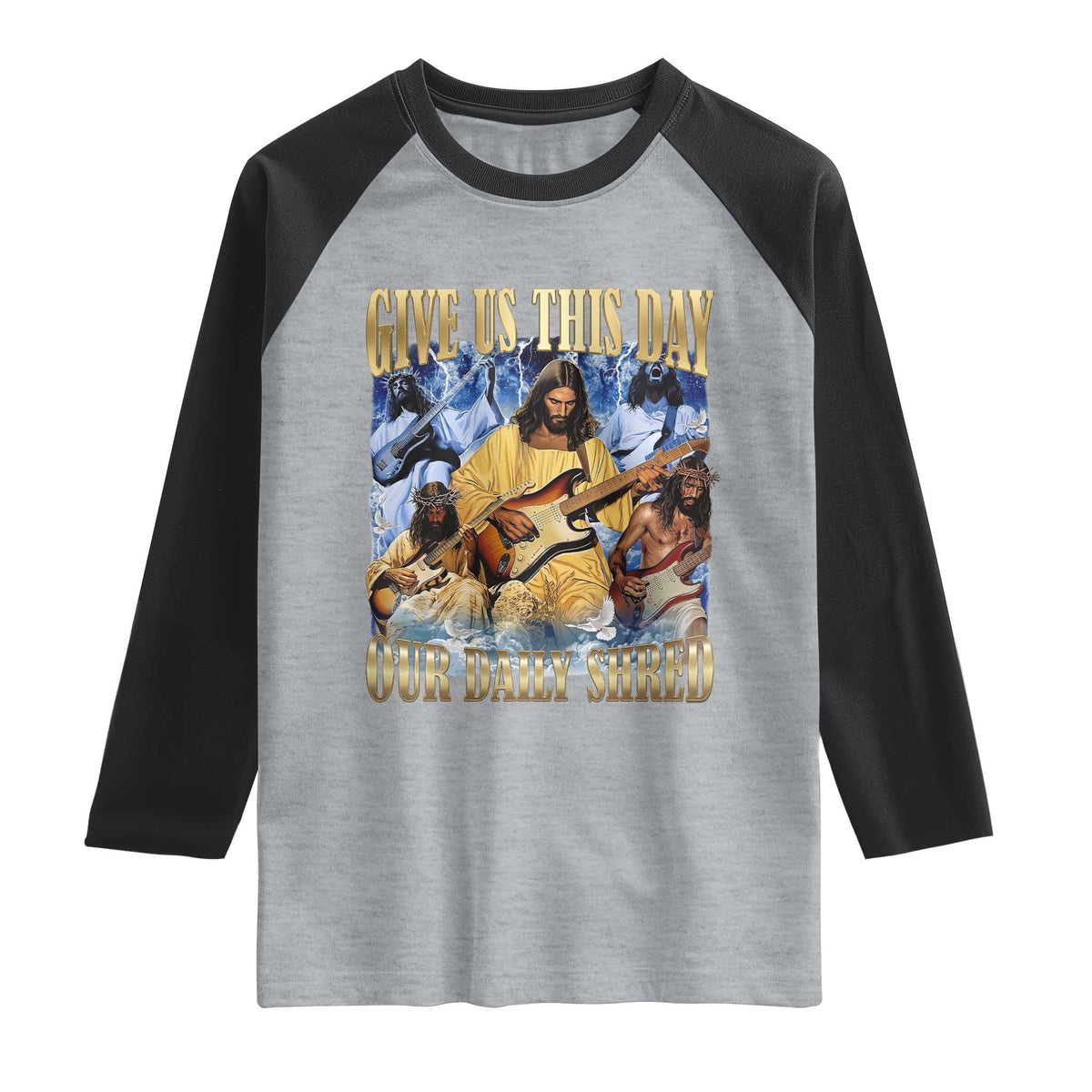 Give Us This Day Our Daily Shred Funny Christian Jesus Rock Raglan Shirt Faith Humor Music Lover Inspired Gift