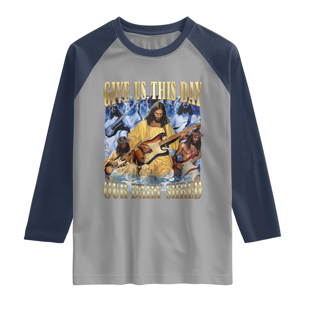 Give Us This Day Our Daily Shred Funny Christian Jesus Rock Raglan Shirt Faith Humor Music Lover Inspired Gift