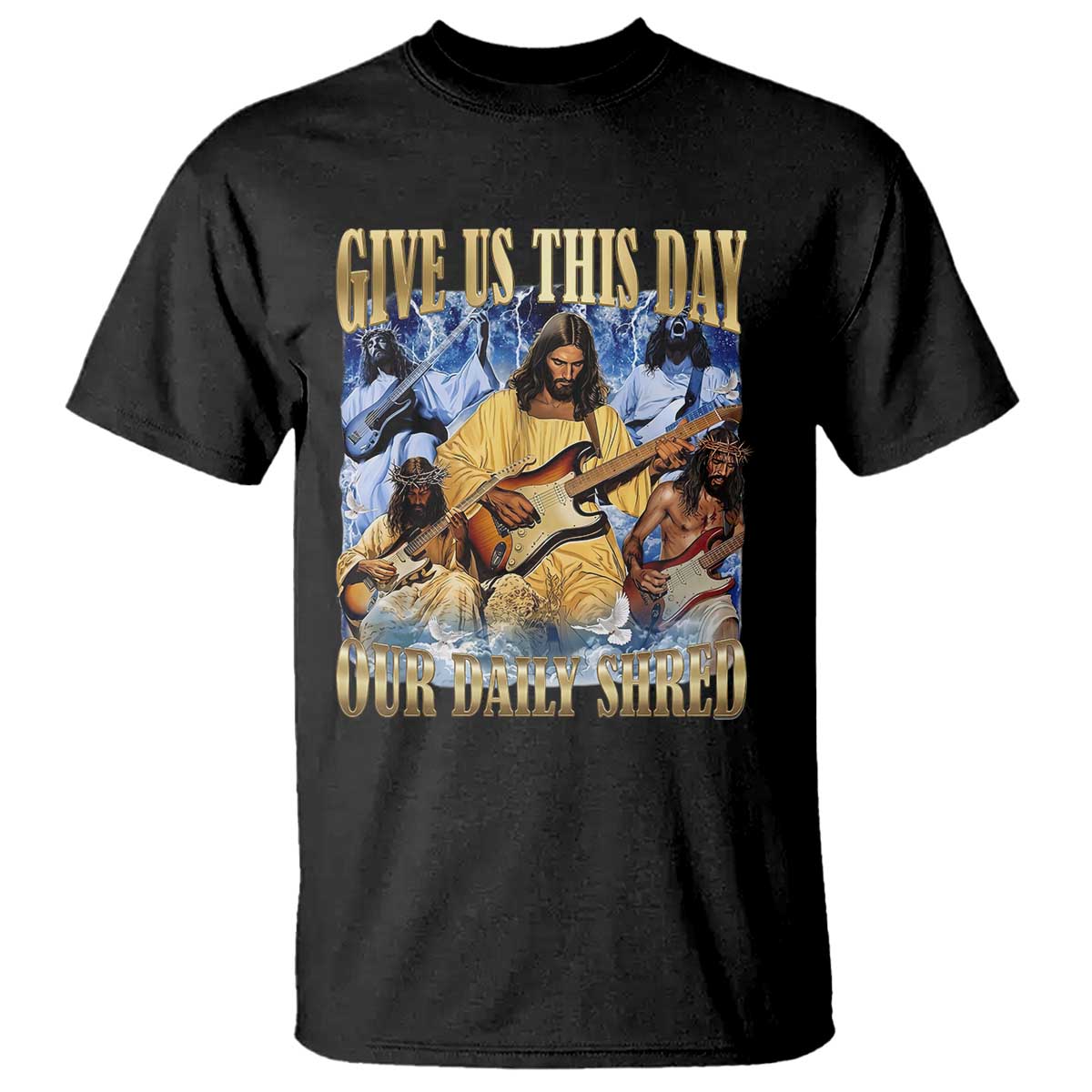 Give Us This Day Our Daily Shred Funny Christian Jesus Rock T Shirt Faith Humor Music Lover Inspired Gift