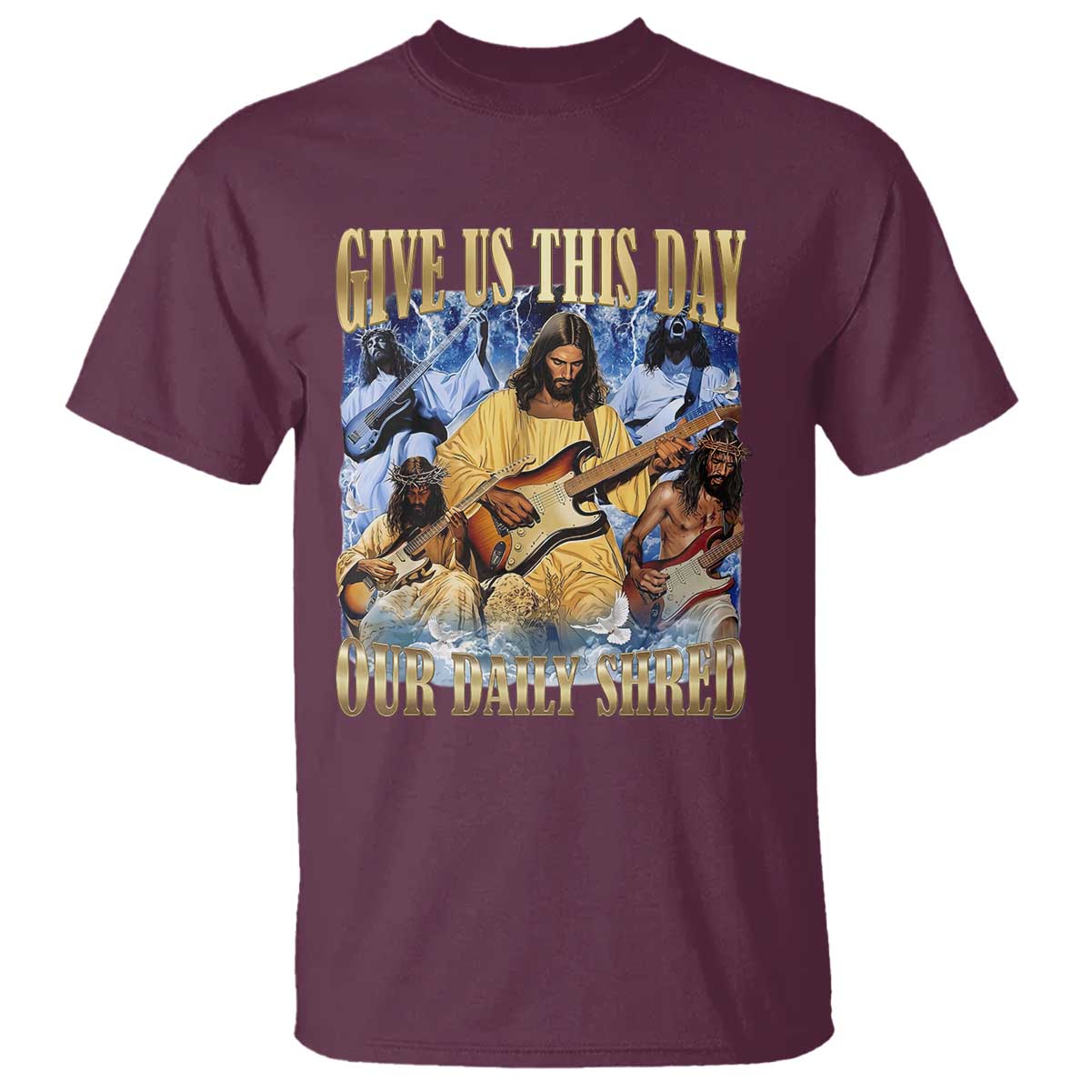 Give Us This Day Our Daily Shred Funny Christian Jesus Rock T Shirt Faith Humor Music Lover Inspired Gift