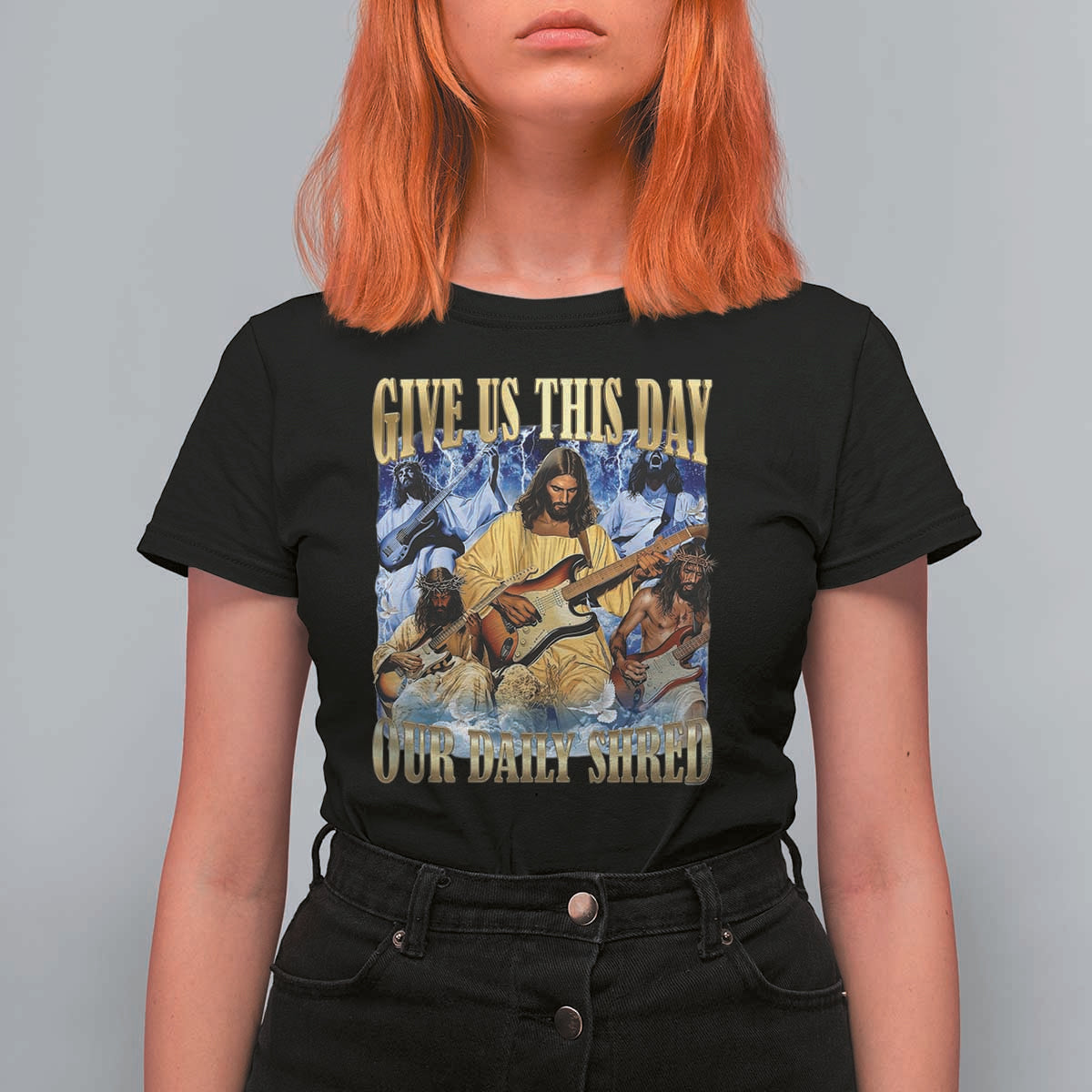 Give Us This Day Our Daily Shred Funny Christian Jesus Rock T Shirt For Women Faith Humor Music Lover Inspired Gift