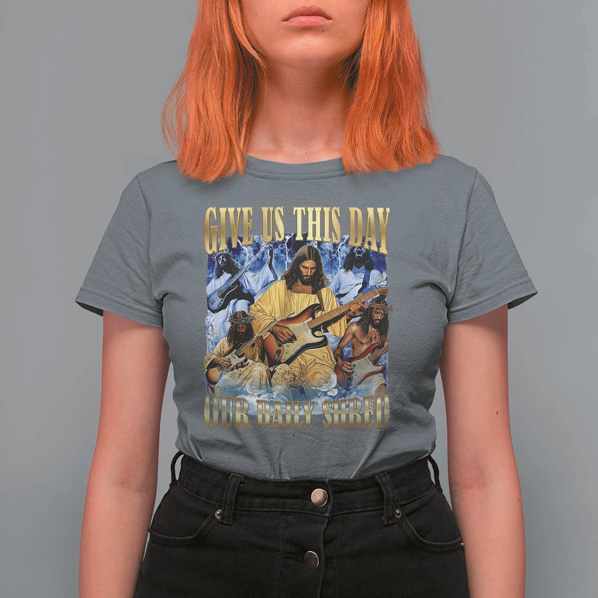 Give Us This Day Our Daily Shred Funny Christian Jesus Rock T Shirt For Women Faith Humor Music Lover Inspired Gift