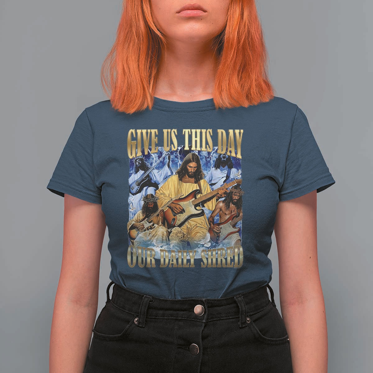 Give Us This Day Our Daily Shred Funny Christian Jesus Rock T Shirt For Women Faith Humor Music Lover Inspired Gift